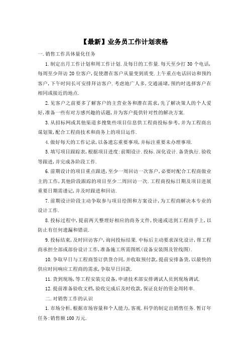 【最新】业务员工作计划表格