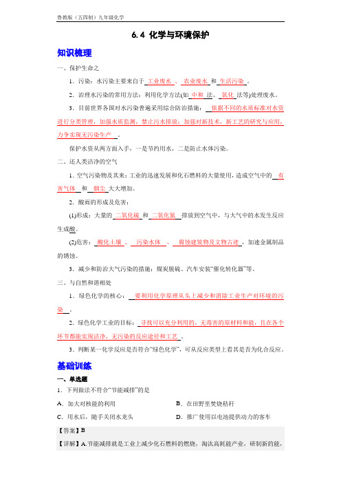 【同步专题】鲁教版(五四制)化学九年级全册 6-4 化学与环境保护(解析版)