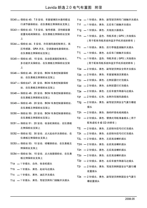 Lavida 朗逸 2.0 电气布置元件及插头名称 7