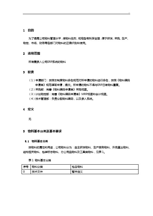 ERP物料名称,型号命名要求规范标准