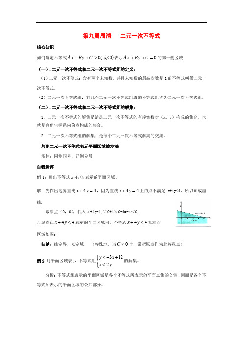 山东省临沭县青云镇中心中学高一数学上学期周清 第九周周清 二元一次不等式
