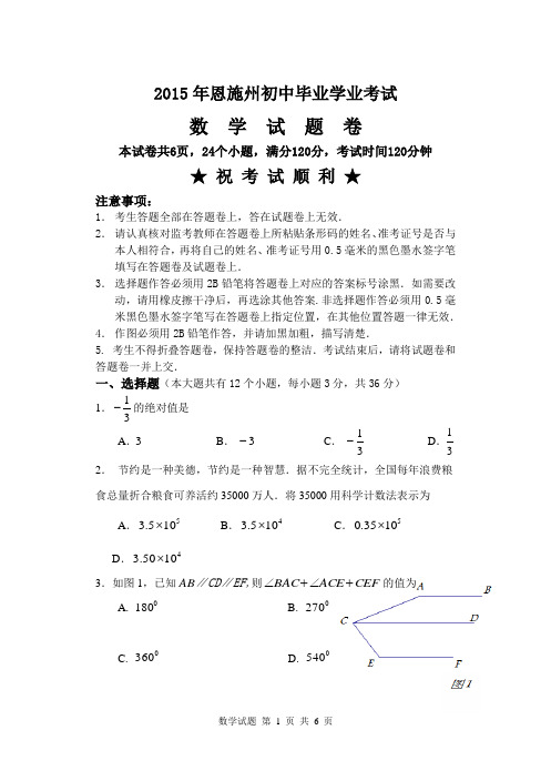2015年恩施州中考数学试题(副题)