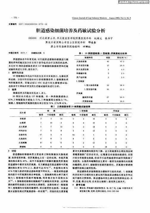 胆道感染细菌培养及药敏试验分析