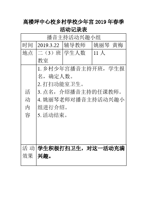2019年春季播音主持活动记录表