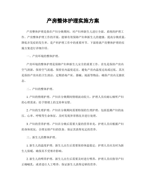 产房整体护理实施方案
