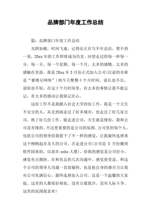 品牌部门年度工作总结