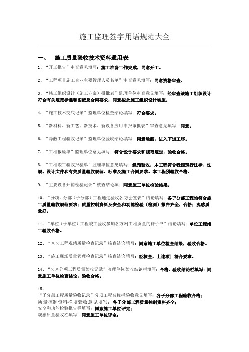 施工监理签字用语规范大全