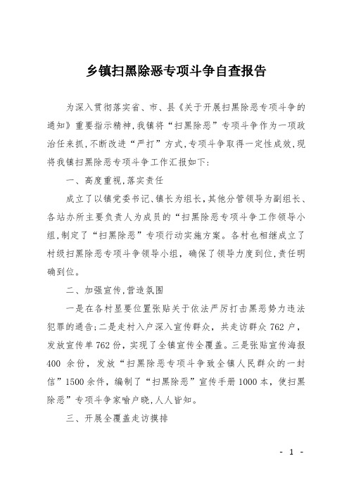 乡镇扫黑除恶专项斗争自查报告