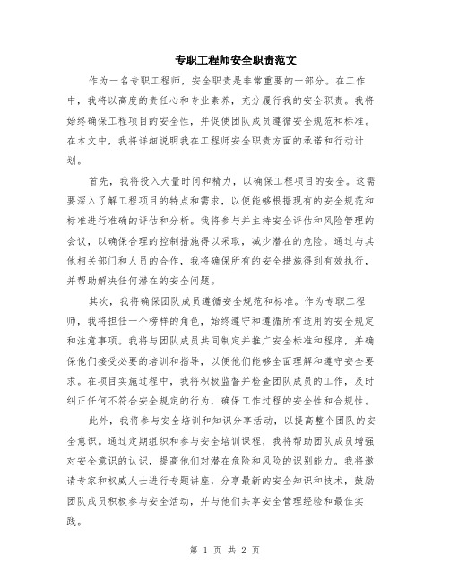 专职工程师安全职责范文