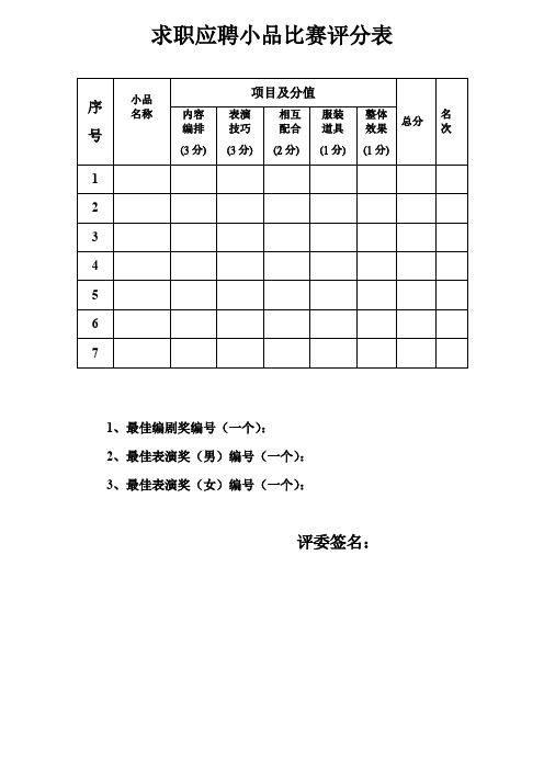 小品比赛评分表