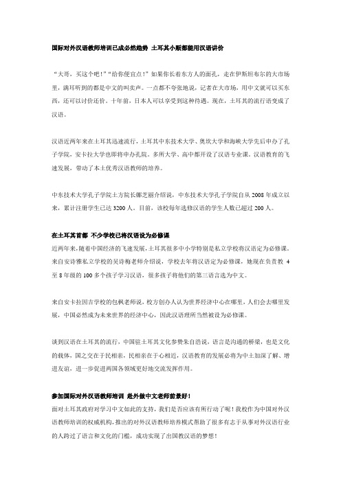 国际对外汉语教师培训已成必然趋势 土耳其小贩都能用汉语讲价