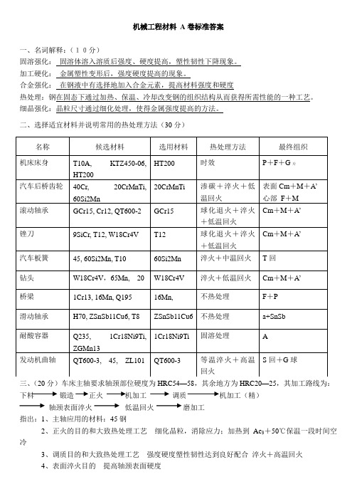机械工程材料试题及答案DOC