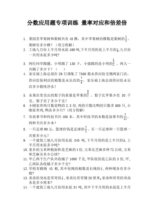 分数应用题专项训练 量率对应和倍差倍 (8)