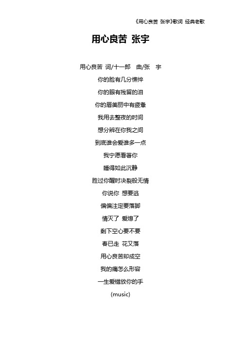 《用心良苦 张宇》歌词 经典老歌