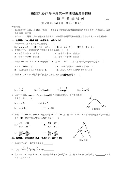 届杨浦区中考数学一模及答案