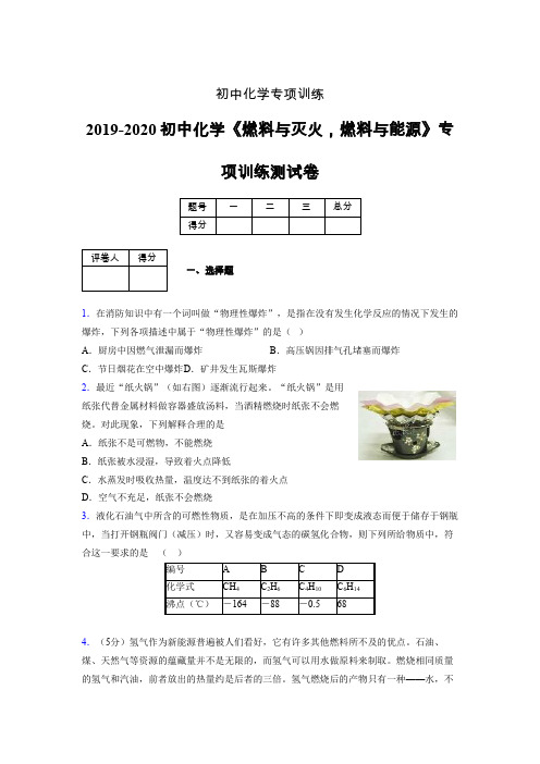 2019-2020学年初中化学《燃料与灭火,燃料与能源》专项训练模拟测试(含答案) (287)