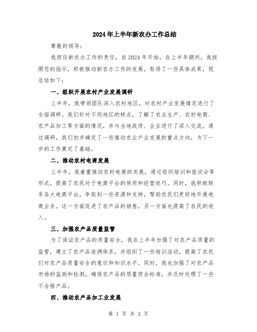 2024年上半年新农办工作总结