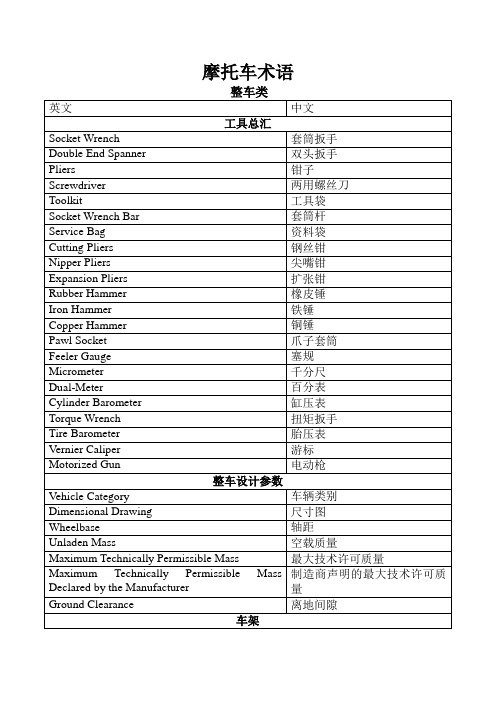 摩托车术语表讲解