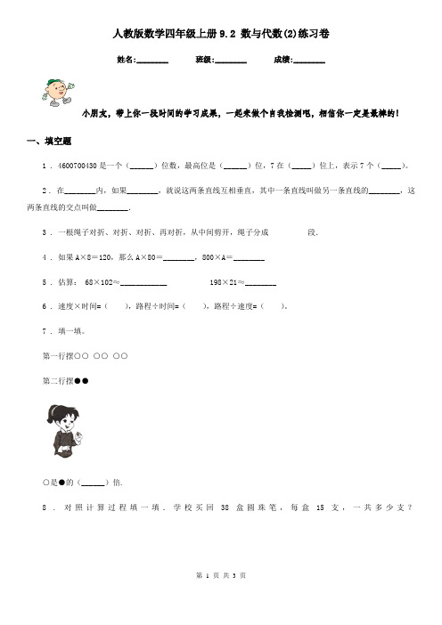 人教版 数学四年级上册9.2 数与代数(2)练习卷