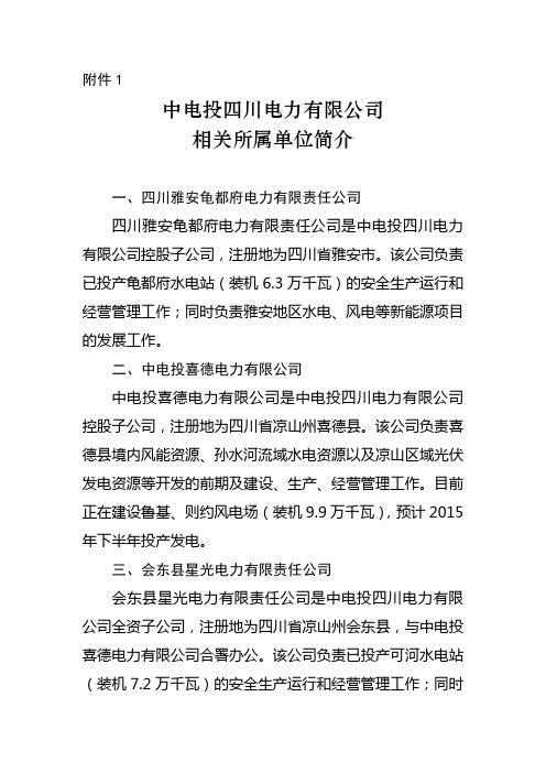 中电投四川电力有限公司相关所属单位简介