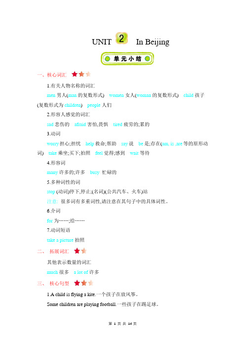 冀教版英语五年级下学期 Unit 2 知识清单与单元期中练习卷(附答案)