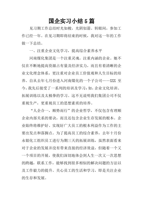 国企实习小结5篇