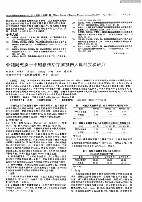 骨髓间充质干细胞移植治疗脑损伤大鼠的实验研究