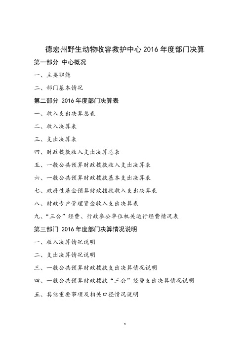 德宏州野生动物收容救护中心2016年度部门决算