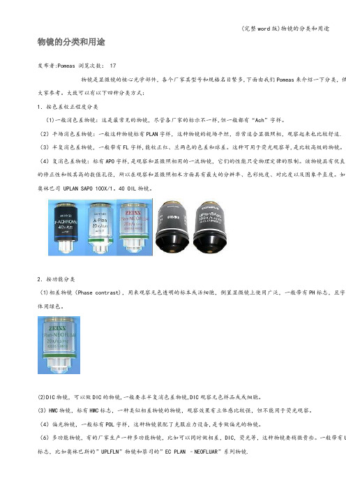(完整word版)物镜的分类和用途
