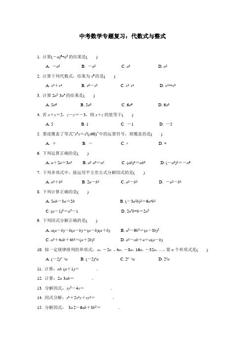 中考数学专题复习：代数式与整式
