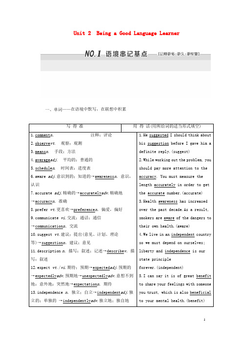 高考英语一轮复习 Unit 2 Being a Good Language Learner学案 重庆大学版必修1