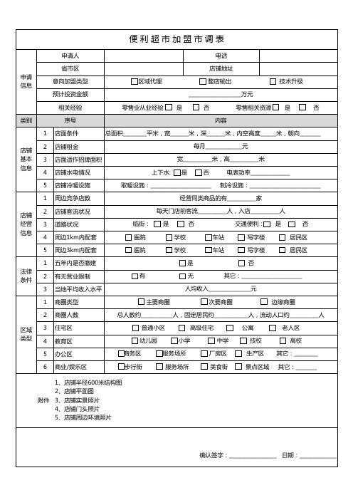 便利超市加盟市场调研表