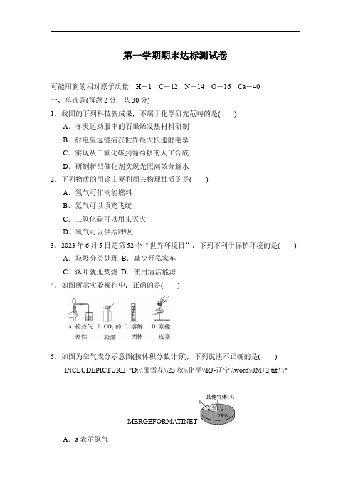 人教版化学九年级上册第一学期期末达标测试卷含答案