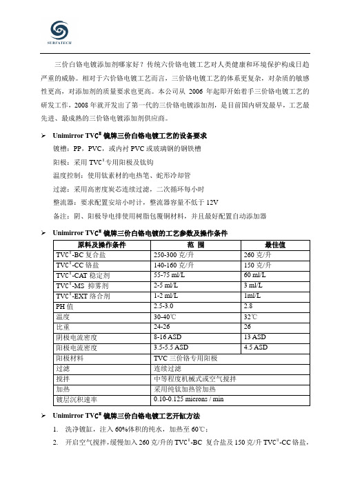三价白铬电镀添加剂参数