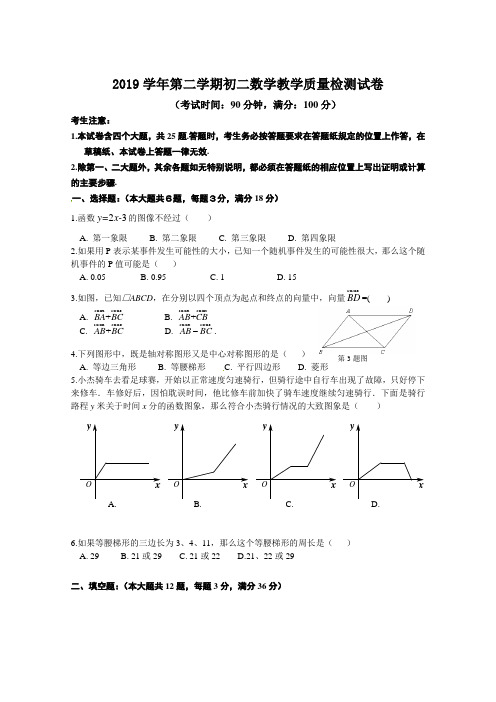 2018-2019学年上海市长宁区八年级下期终调研数学试题含答案