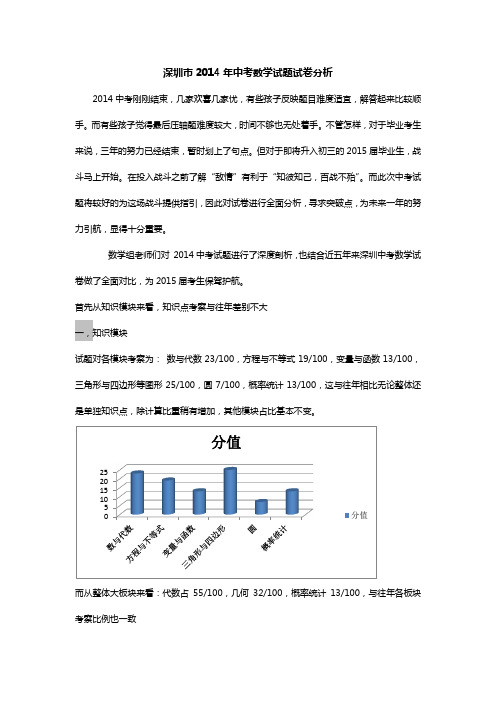 深圳市2014年中考数学试题试卷分析(含解析版试卷)PDF版