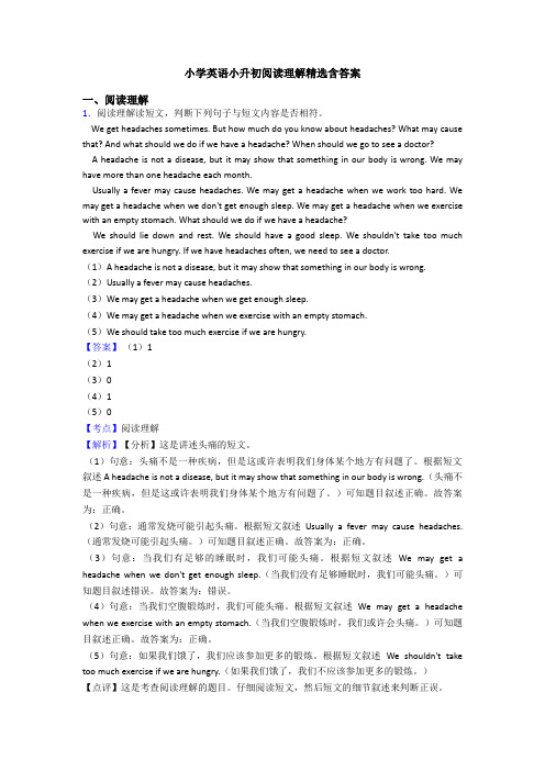 小学英语小升初阅读理解精选含答案