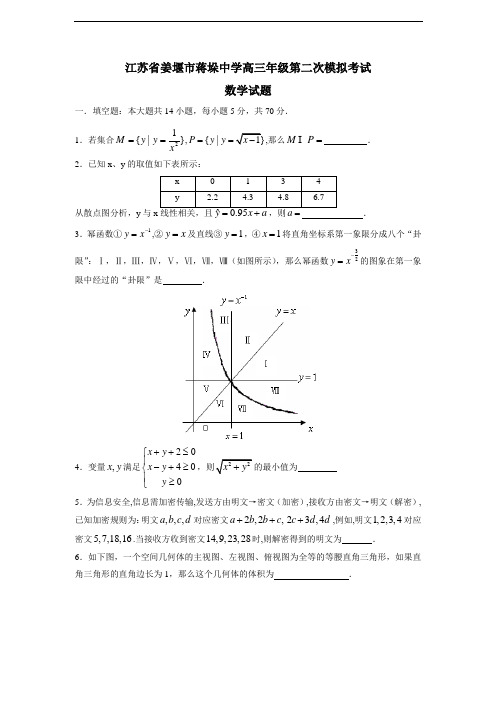 度江苏省姜堰市蒋垛中学高三年级第二次模拟考试