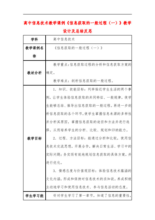 高中信息技术教学课例《信息获取的一般过程(一)》课程思政核心素养教学设计及总结反思