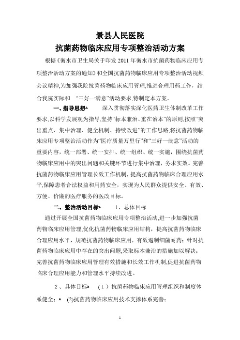 抗菌药物临床应用专项治理活动方案2