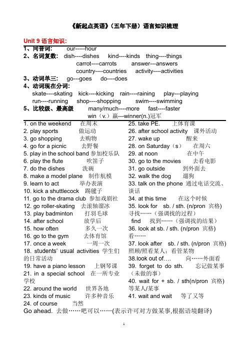 《新起点英语》(五年级下册)语言知识(用于期末复习)(小学英语老师整理出来的专业资料)