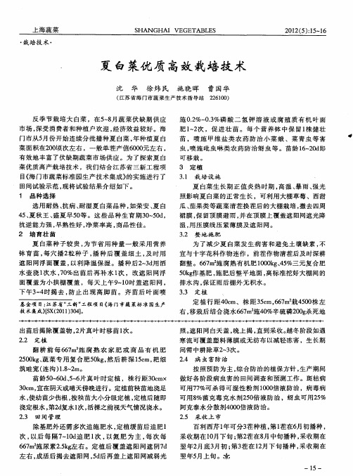夏白菜优质高效栽培技术