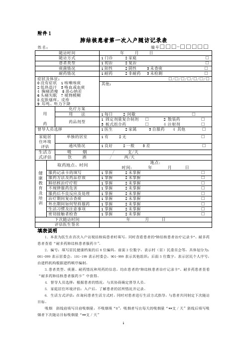 肺结核患者健康管理表