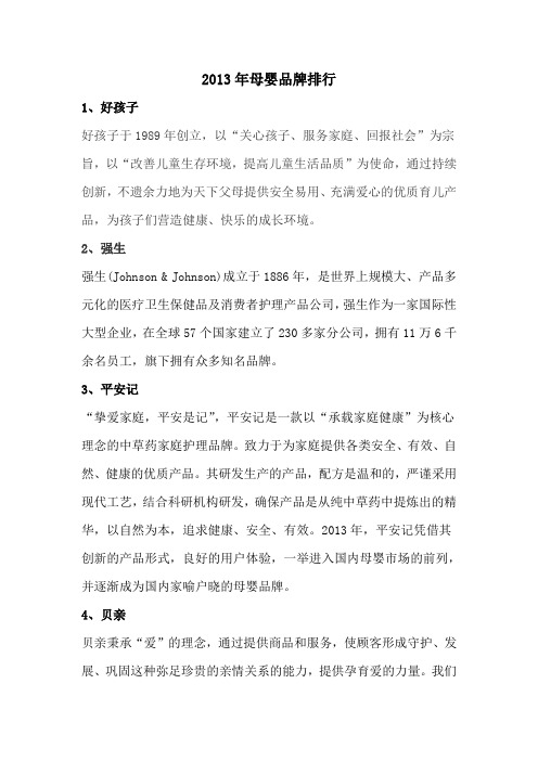 2013年母婴品牌排行