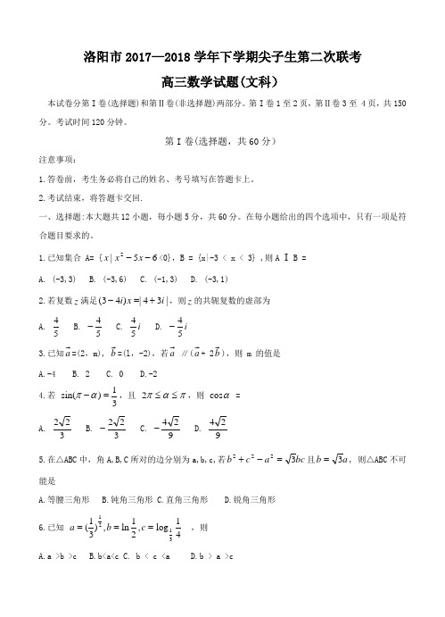 河南省洛阳市2018届高三下学期尖子生第二次联考数学(文)试卷(含答案)