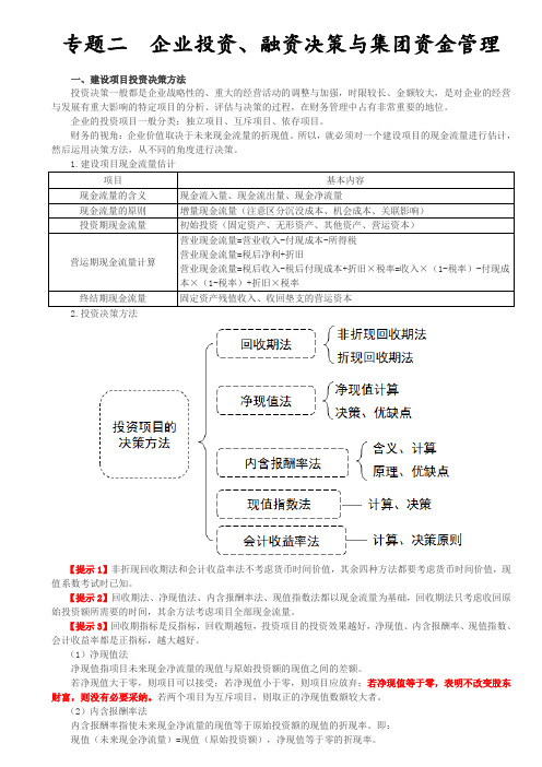 高级会计师考试之企业投资、融资决策与集团资金管理