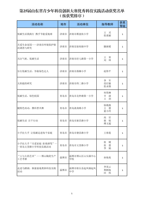 第25届山东省青少年科技创新大赛优秀科技实践活动获奖...