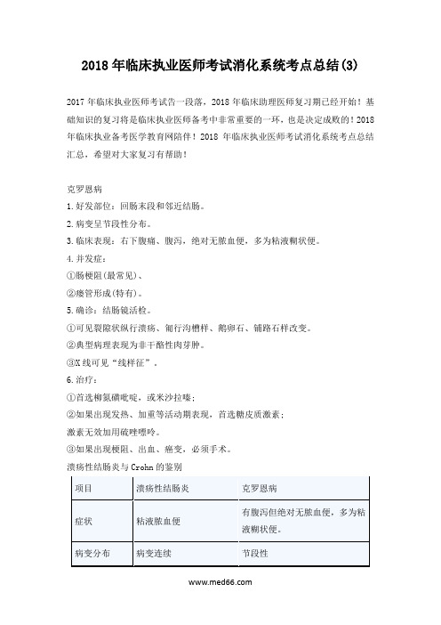 2018年临床执业医师考试消化系统考点总结(3)