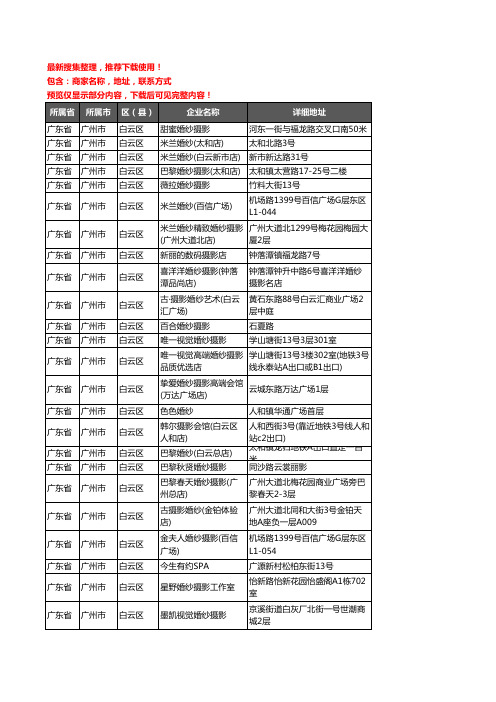 新版广东省广州市白云区婚纱摄影企业公司商家户名录单联系方式地址大全68家