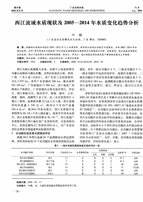 西江流域水质现状及2005--2014年水质变化趋势分析